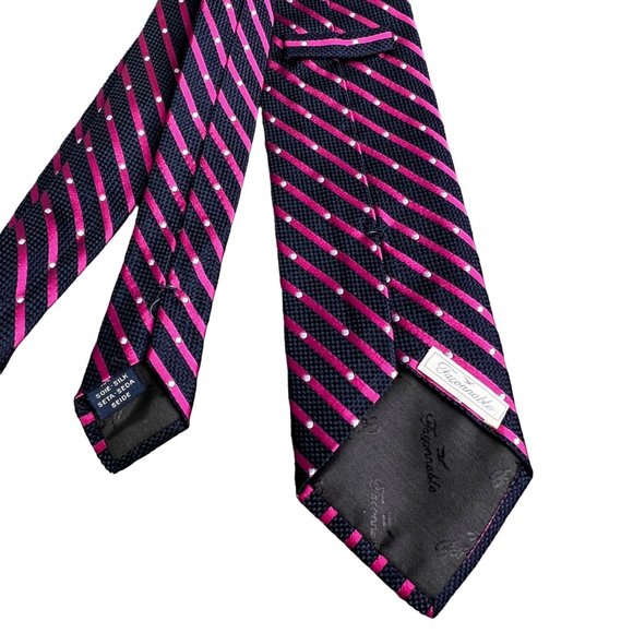 Faconnable Silk Tie Blue Mauve Pink Diagonal Stripe France - Picture 3 of 7
